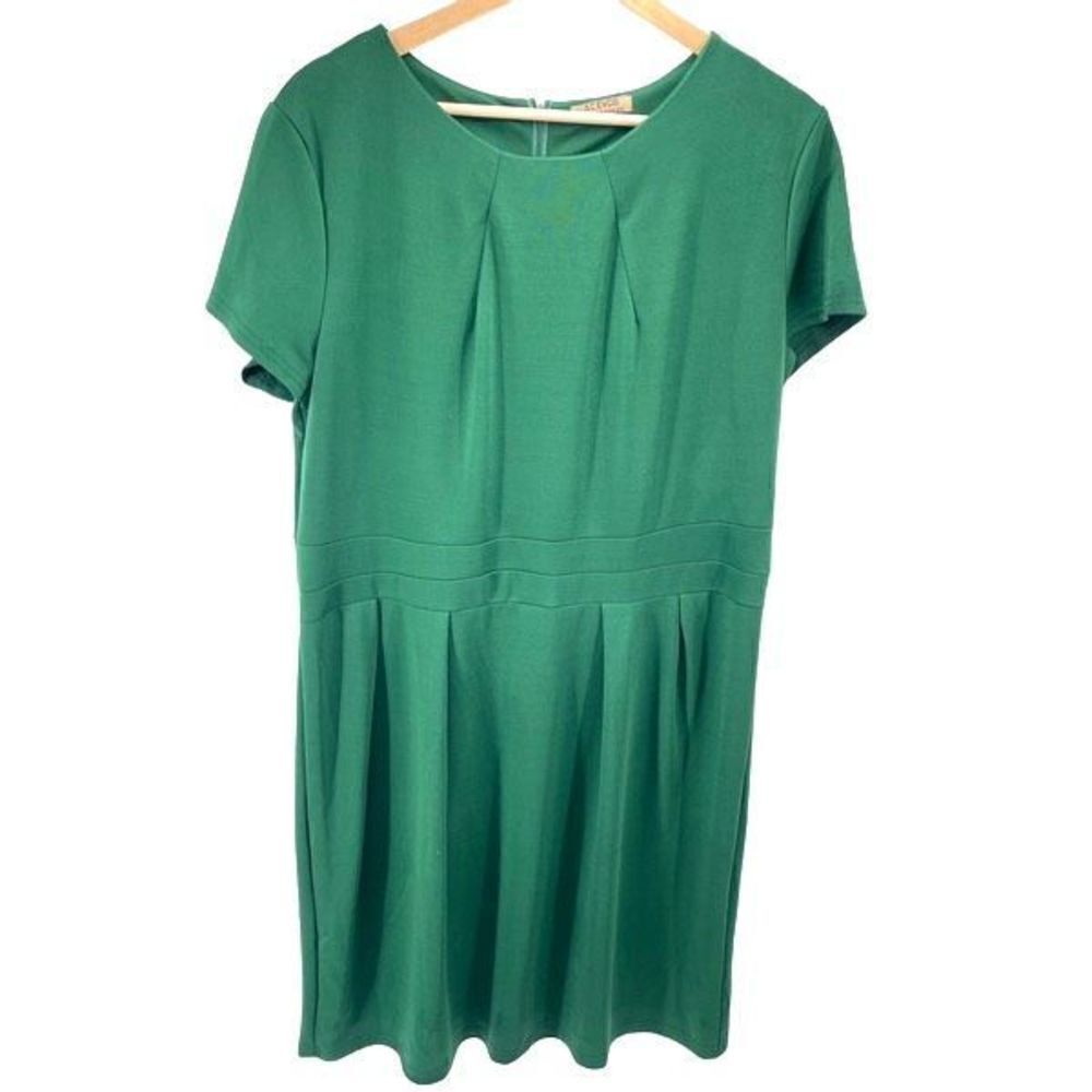 Acevog Womens Shift Dress Knee Length Pleated Cotton Stretch Green XXL
